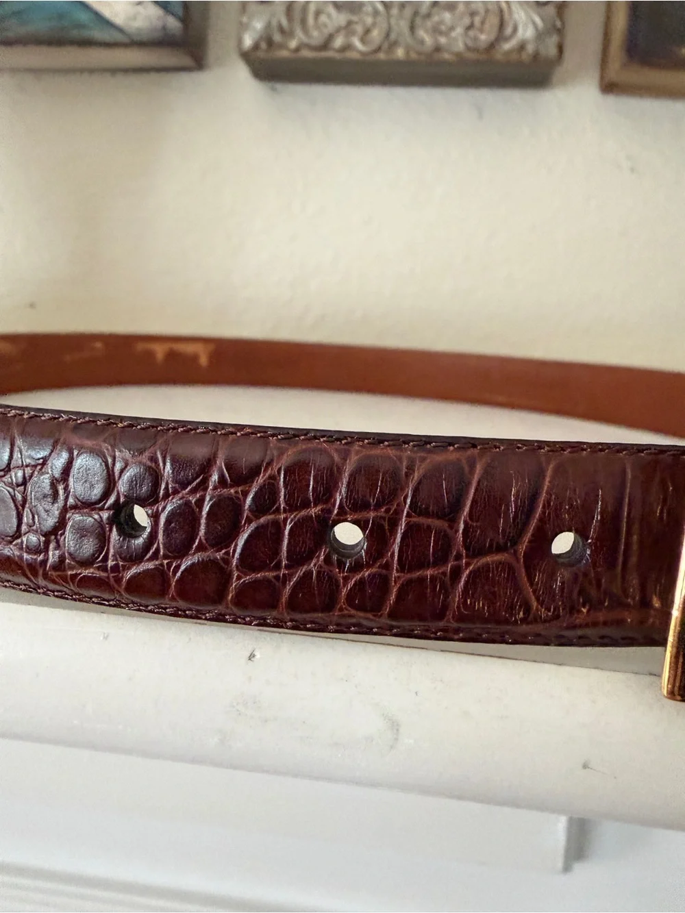 Ralph Lauren Brown Croc Embossed Leather Belt Gold Buckle Size Medium 37
